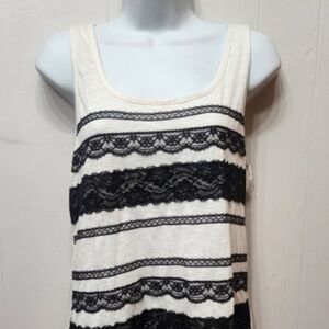 Tempted Tank Top XL Lace Trim Black Off White Racerback Casual Summer C236‎